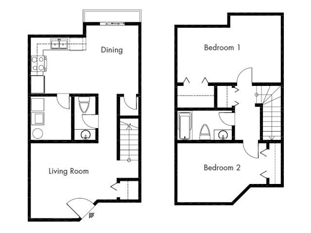 Floor plan for 2 beds, 1.5 baths, 1080 sqft